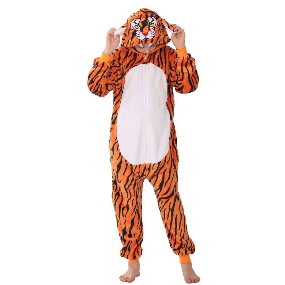 Tiger Kids One Piece Pajamas Costume Size 140 Youth Hooded Animal Sleepwear